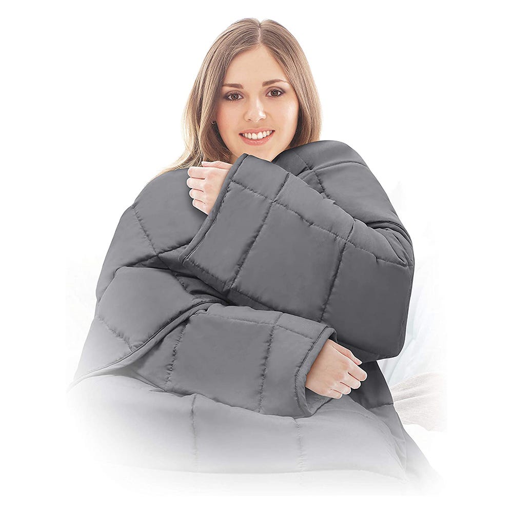 This Weighted Blanket Has Sleeves, So You Can Comfortably Relax and