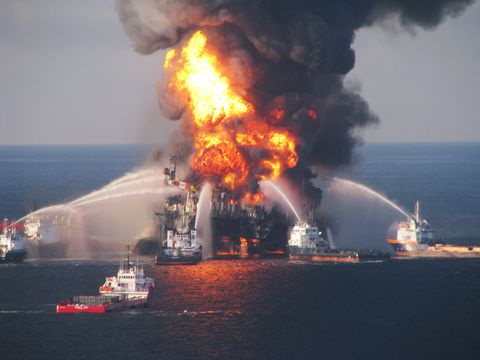 fire boats battle a fire at the off shore oil rig deepwater horizon april 21, 2010 in the gulf of mexico