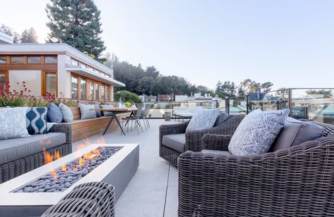 rooftop terrace with fire pit