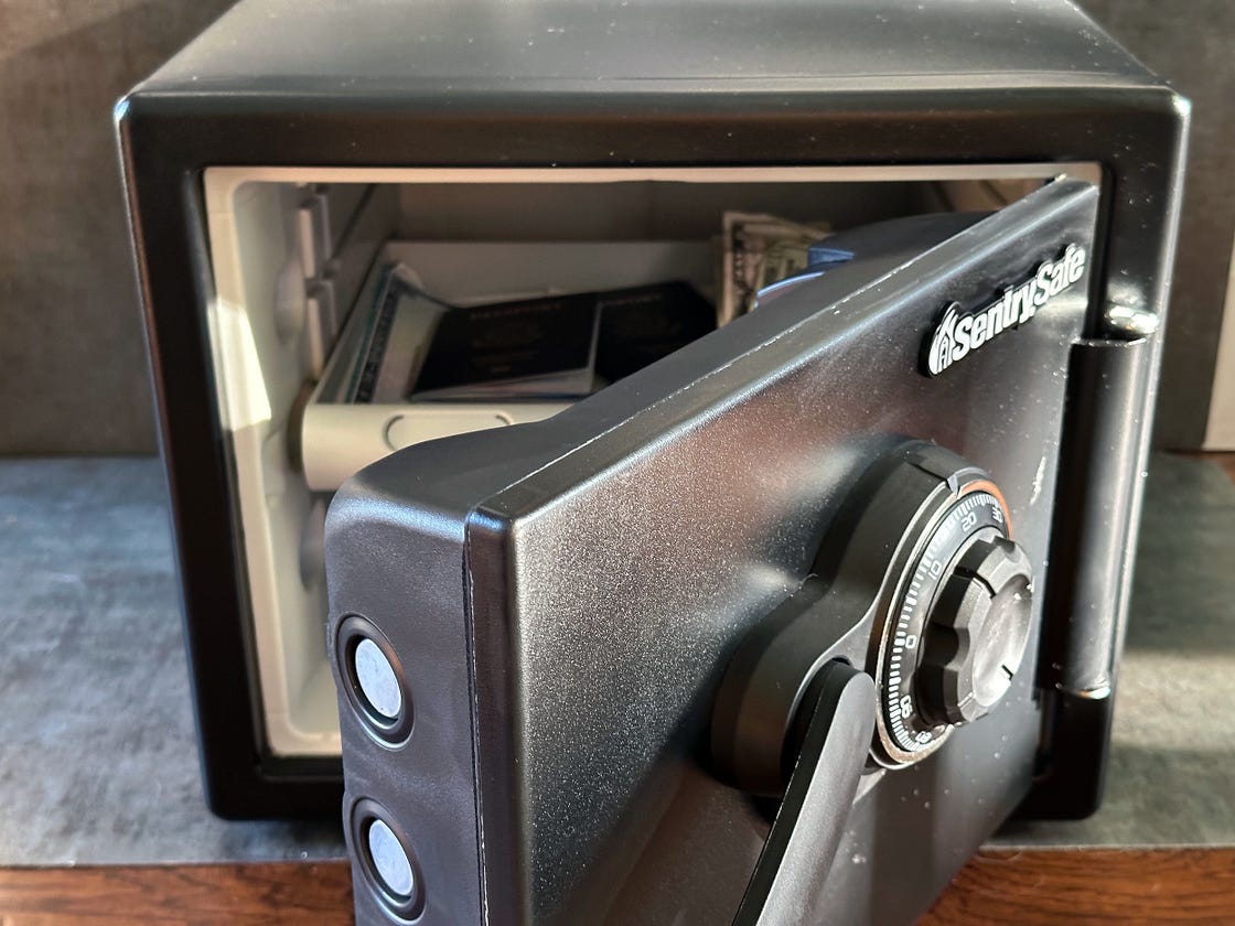 a black and silver safe