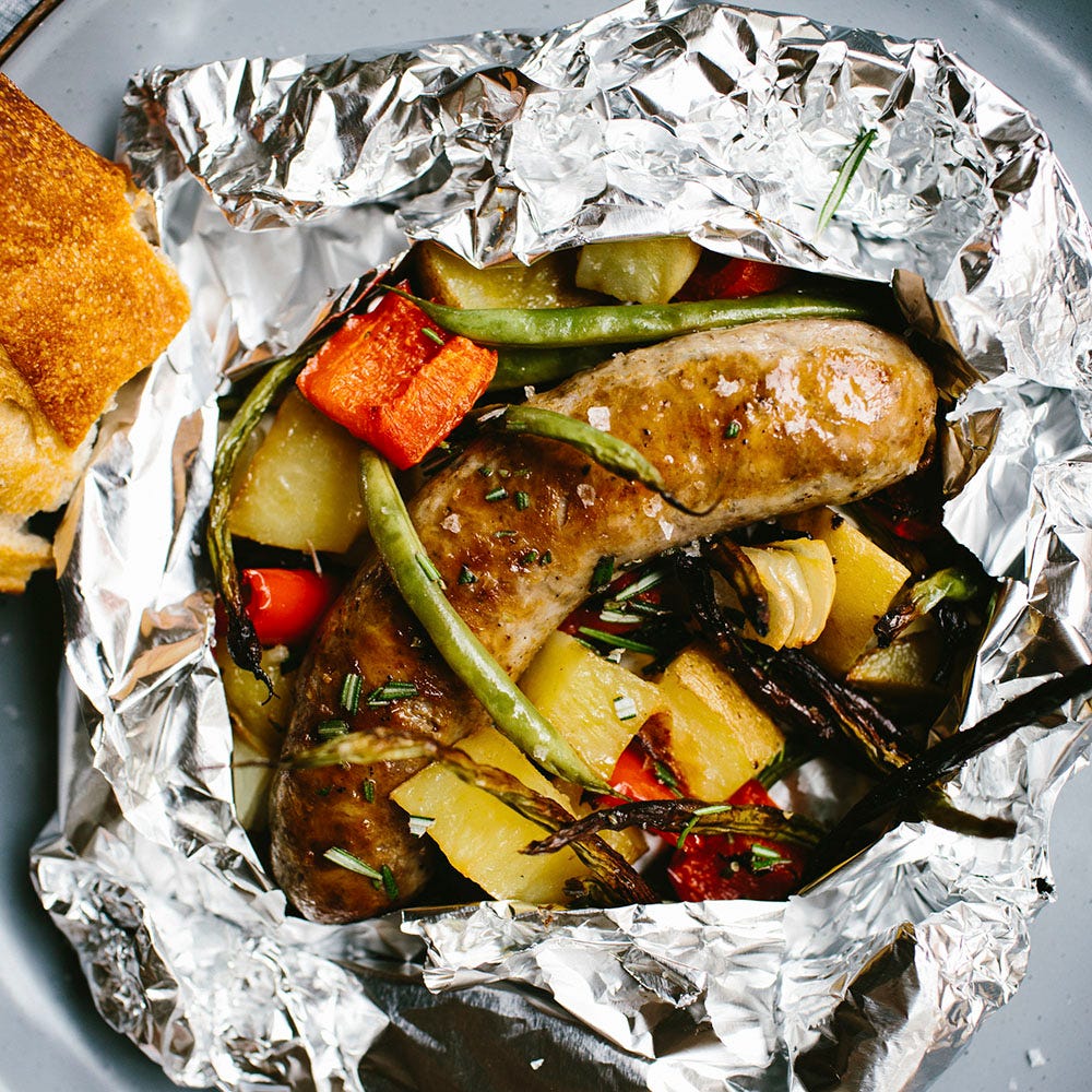 Grilled Sausage and Vegetables with Creamy Dill…