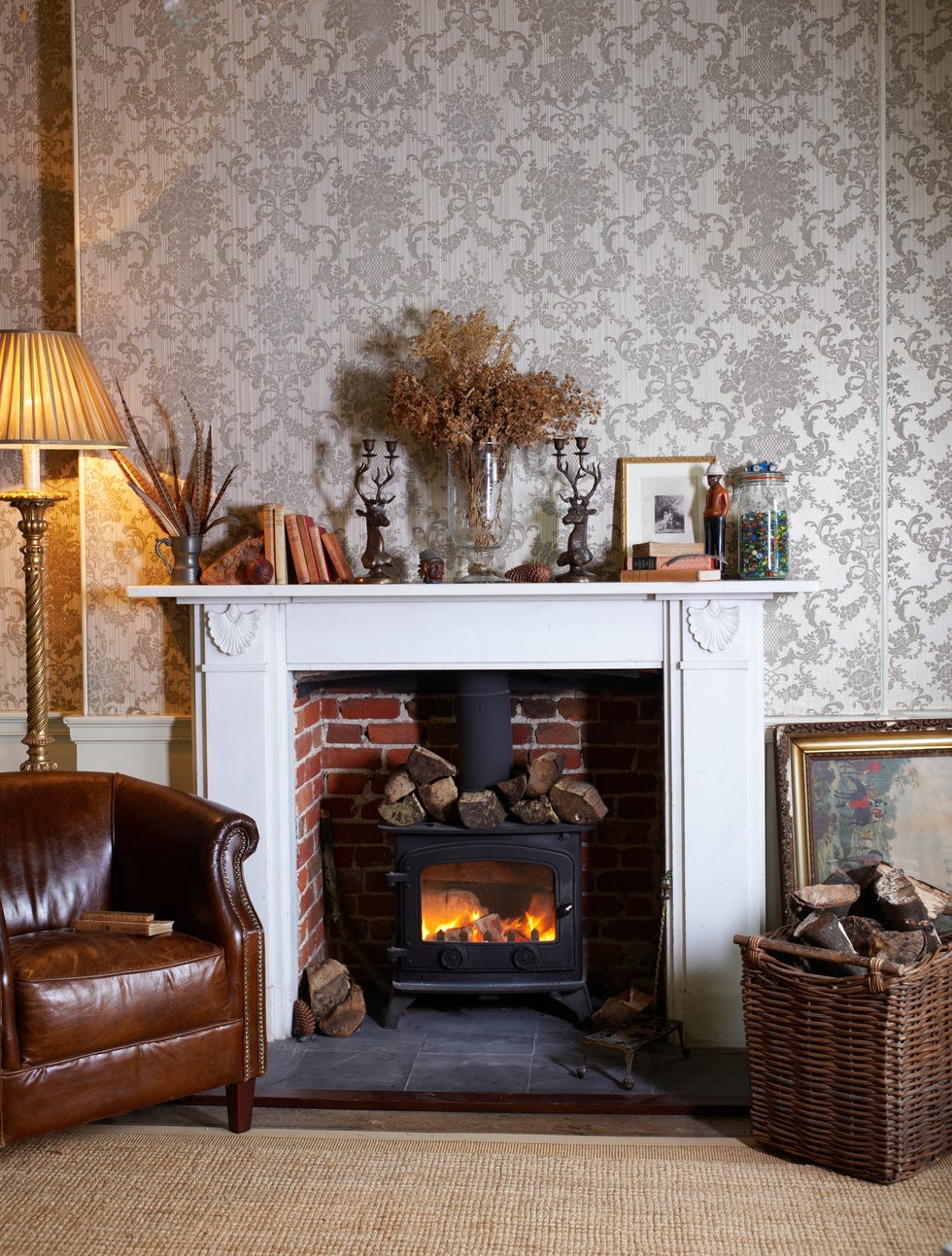 fireplace with log burner