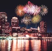 boston skyline with fireworks overhead