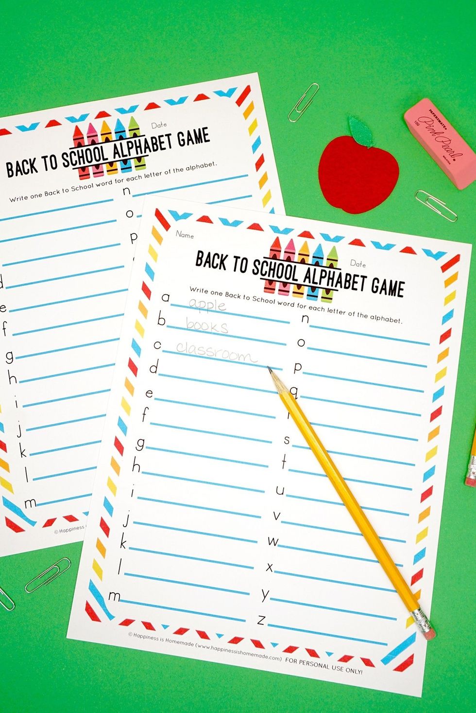 a back to school alphabet game sheet