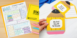 student surveys and a my first day of school pencil book are two good housekeeping picks for the best first day of school activities