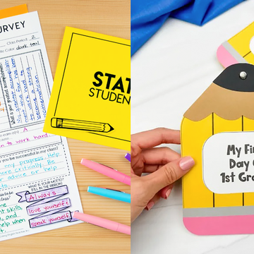 student surveys and a my first day of school pencil book are two good housekeeping picks for the best first day of school activities