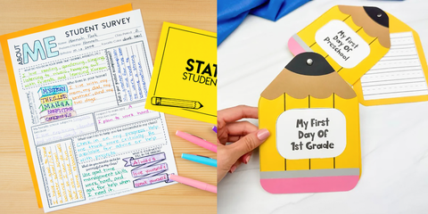 student surveys and a my first day of school pencil book are two good housekeeping picks for the best first day of school activities