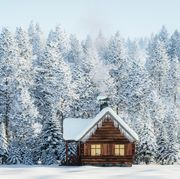 first day of winter 2021  cabin in winter forest