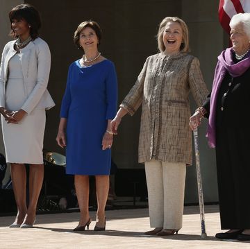 dallas, tx   april 25  l r first lady michelle obama, former first lady laura bush, former first lady hillary clinton, former first lady barbara bush and former first lady rosalynn carter attend the opening ceremony of the george w bush presidential center april 25, 2013 in dallas, texas the bush library, which is located on the campus of southern methodist university, with more than 70 million pages of paper records, 43,000 artifacts, 200 million emails and four million digital photographs, will be opened to the public on may 1, 2013 the library is the 13th presidential library in the national archives and records administration system  photo by alex wonggetty images