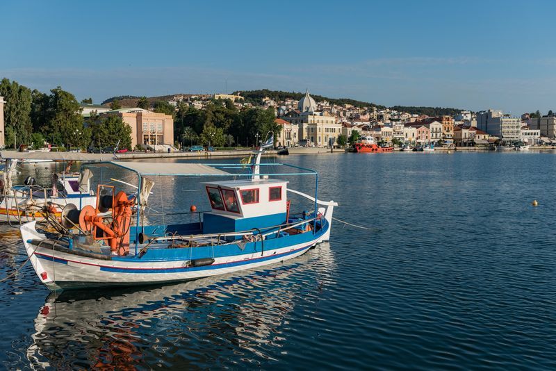 fishing boat in mytilene harbour, lesvos, greece