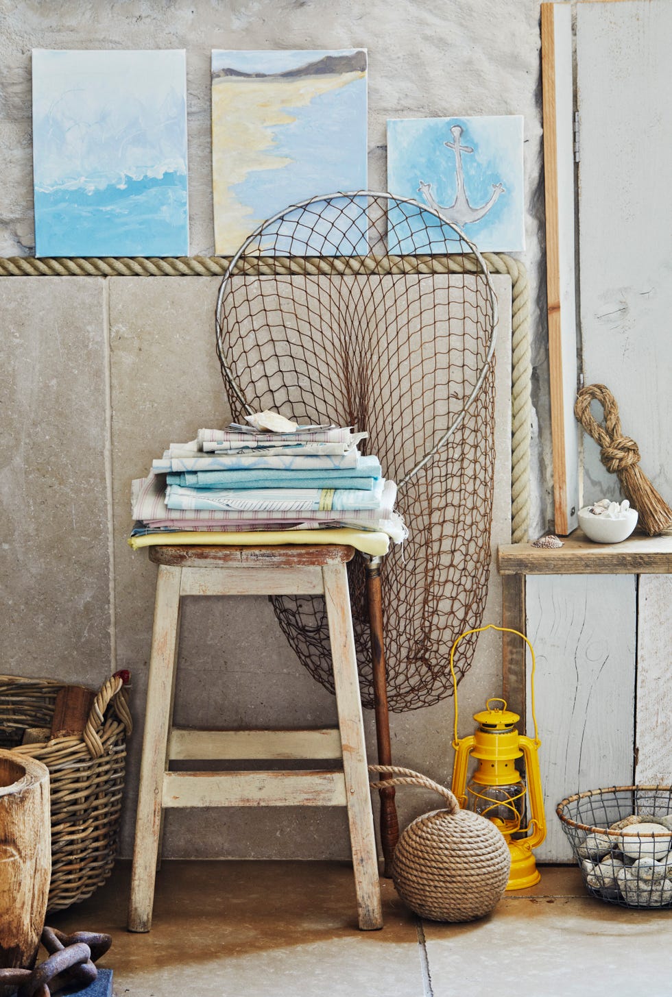 fishing nets for decor in modern coastal scheme