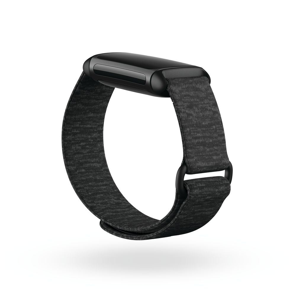 product render of fitbit morgan, dramatic view, in charcoal hook  loop and graphite