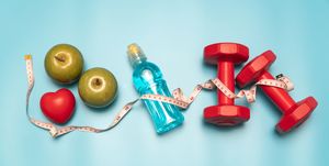 Fitness equipment. Healthy food. water,apple