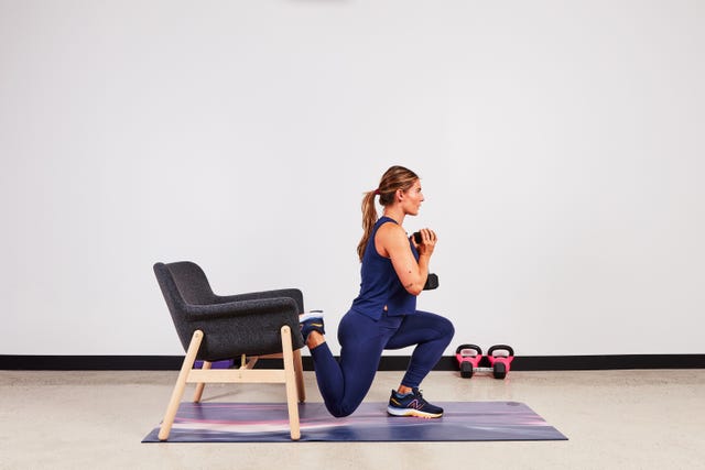 a person doing a bulgarian split squat