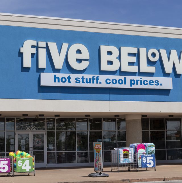 five below retail store. five below is a chain that sells products that cost up to 5 dollars.