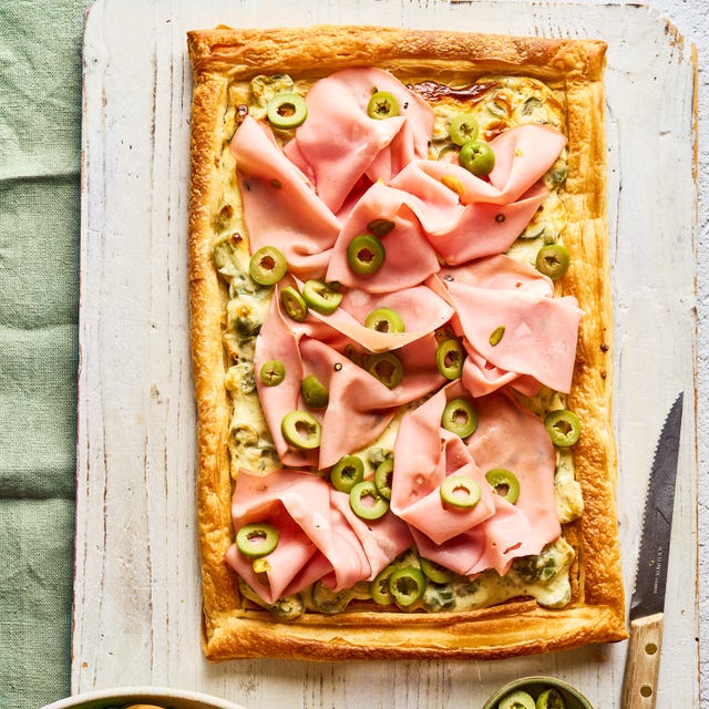 five ingredient mortadella and olive tart recipe