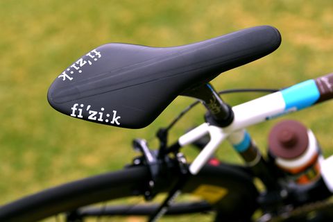 closeup of pro cyclist romain bardet's bike seat