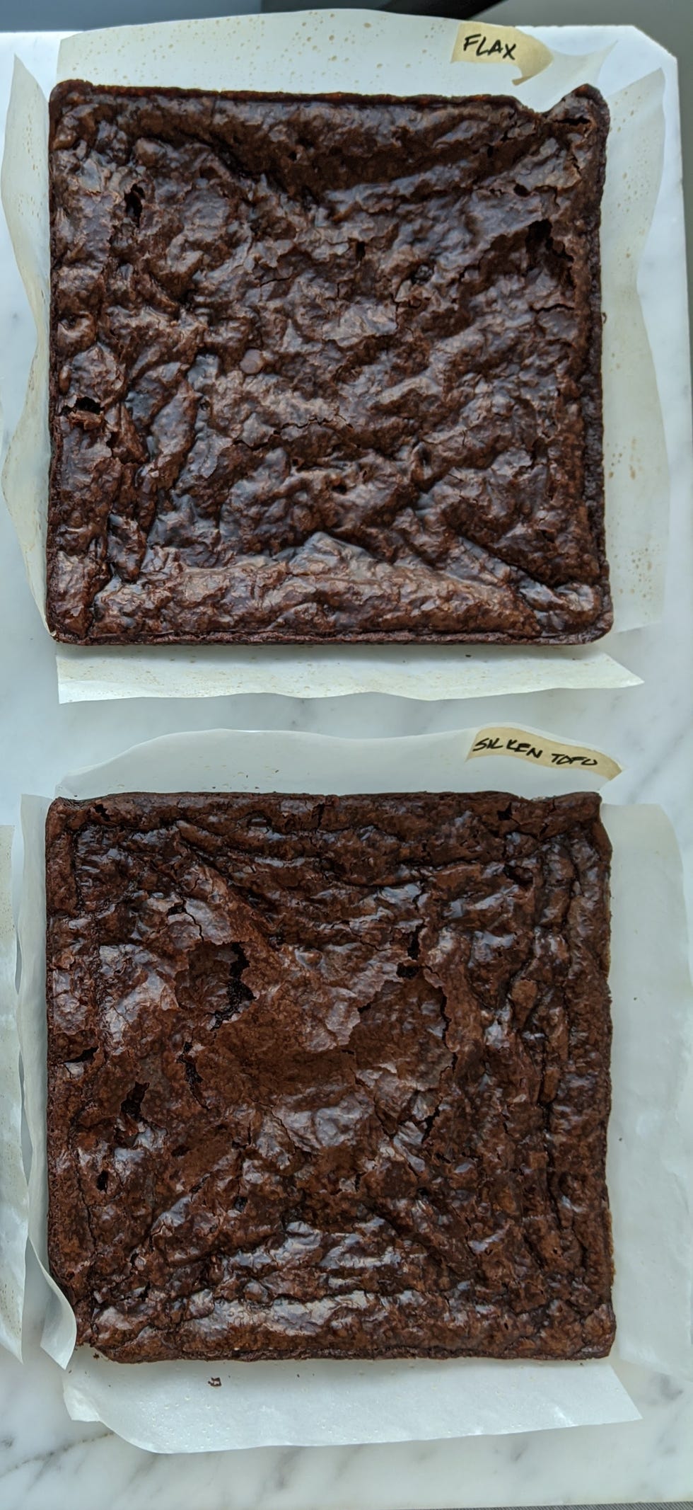 eggs substitutes for baking brownies made with flax egg, compared to ones made with silken tofu