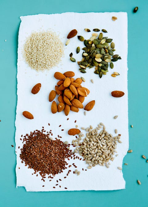 Flax seeds, pumpkin seeds, sunflower seeds and almonds Flax seeds, pumpkin seeds, sunflower seeds and almonds