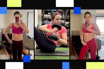 three images showcasing fitness progress and exercise poses