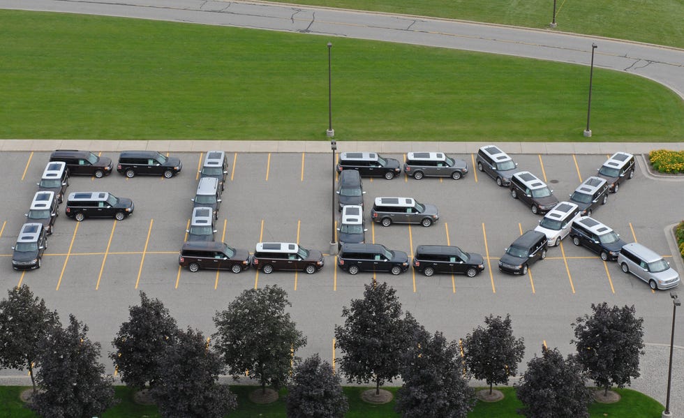 Flex Spelled Out with Vehicles at Ford World Headquarters