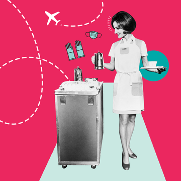 female flight attendant serving drinks