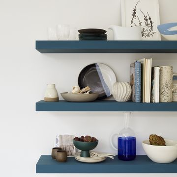 blue floating shelves