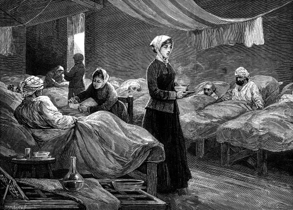 florence nightingale 1820 1910　english nurse, in the barrack hospital at scutari during the crimean war 1853　56wood engraving c1880