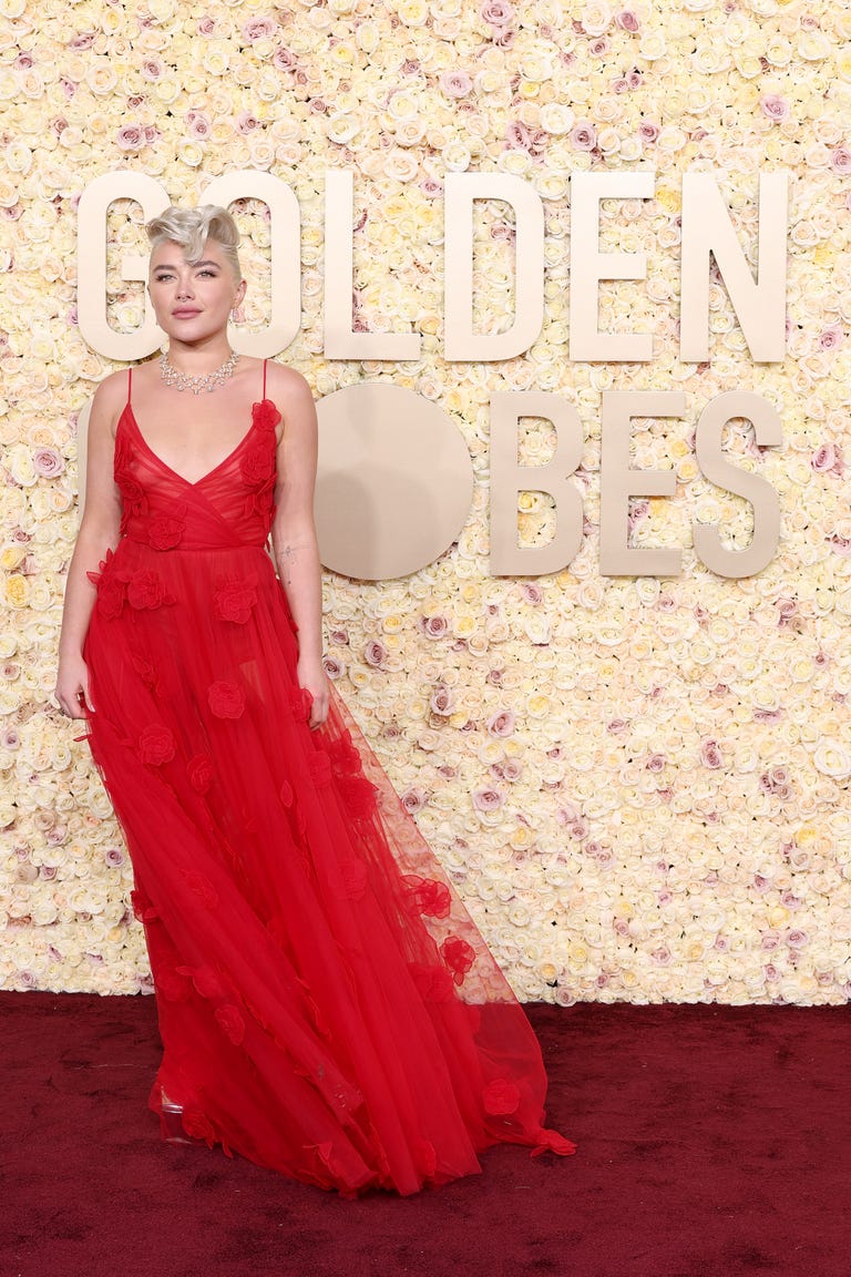 Florence Pugh Wears Custom Valentino at the 2024 Golden Globes