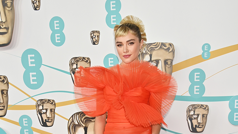 Florence Pugh Wears a Black See-Through Gown With a Tie-Front Bodice