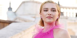 florence pugh attends the valentino haute couture show in sheer pink valentino dress