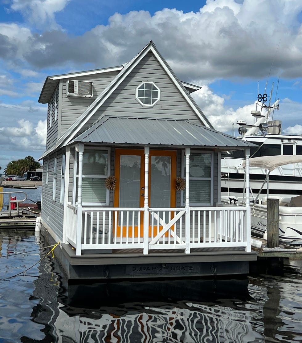 the famous tiny houseboat in florida, a good housekeeping pick for unique airbnb