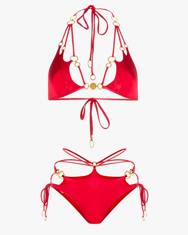 agent provocateur red davine bikini top   £245   and bottoms £245