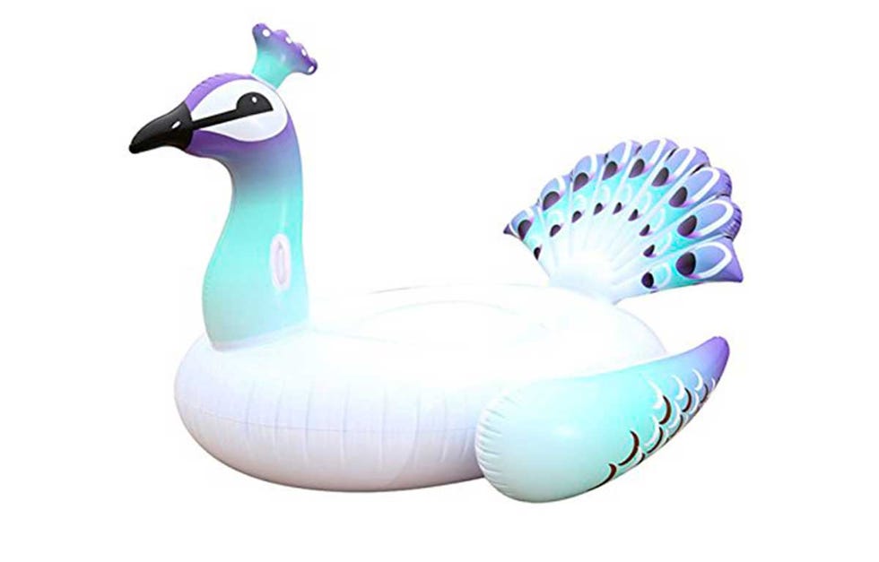 Flotador gigante con forma de pavo real, en Amazon.