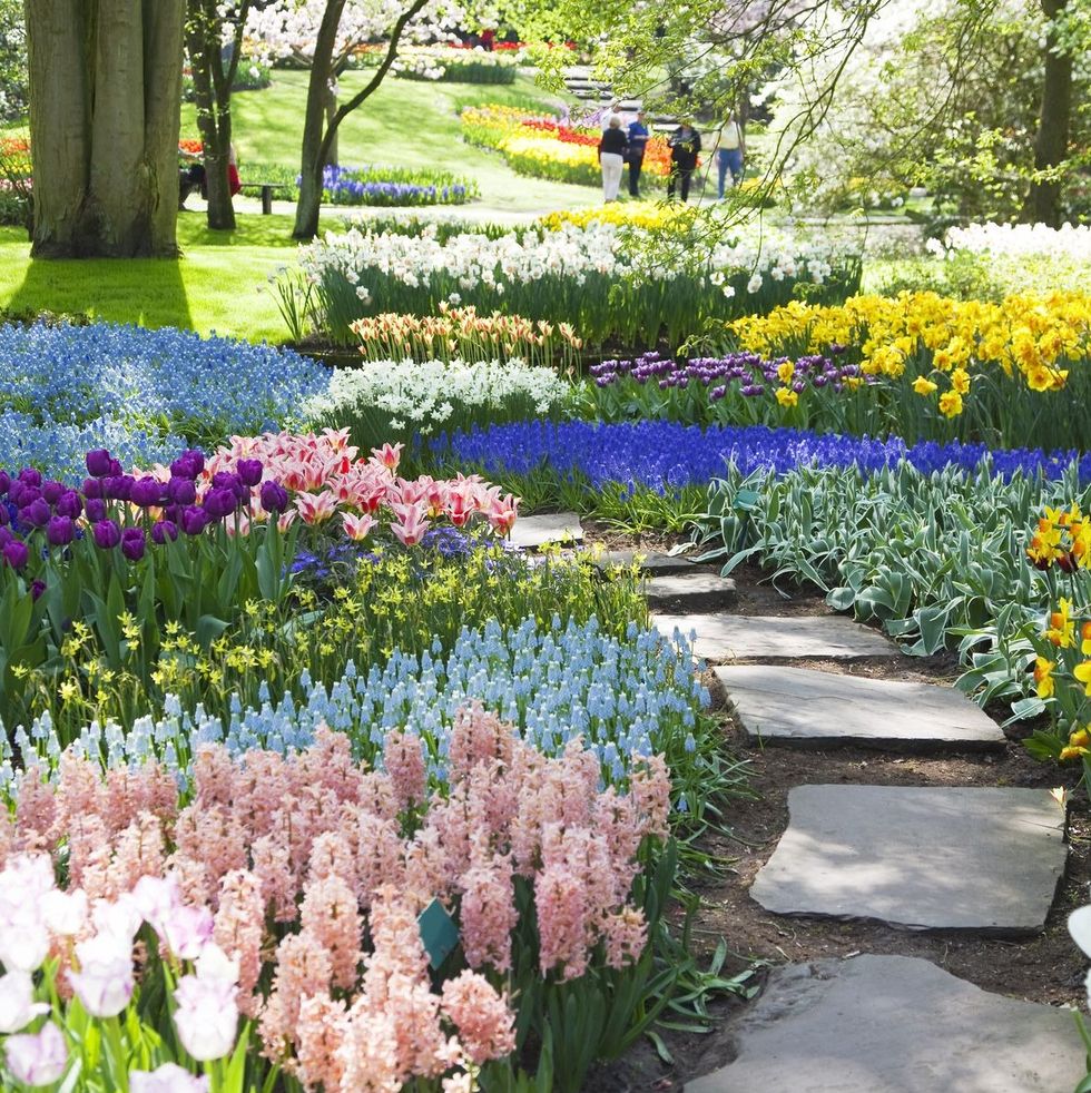 flower bed ideas stone path