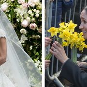 Veil, Wedding dress, Bride, Photograph, Bridal clothing, Headpiece, Bridal veil, Dress, Yellow, Hair accessory, 