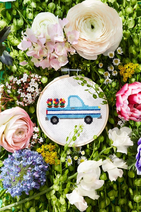 flower truck cross stitch