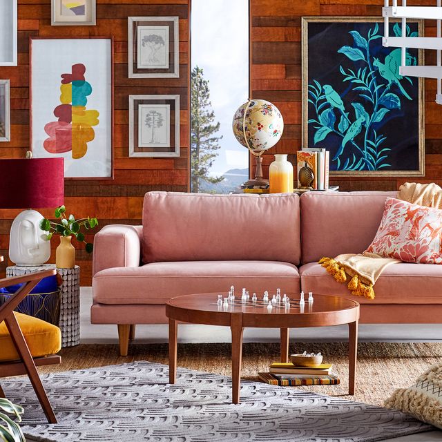 Living room, Furniture, Couch, Room, Interior design, Orange, Coffee table, Home, Table, studio couch, 