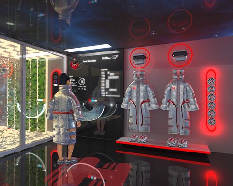 futuristic space hotel robe and space boots