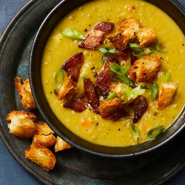 Focaccia croutons on top of a bowl of soup focaccia croutons on top of a bowl of soup