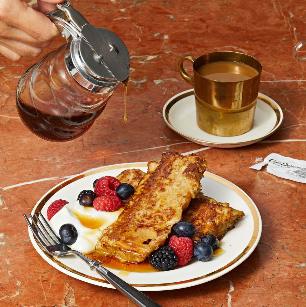 focaccia french toast with berries and cream on the side