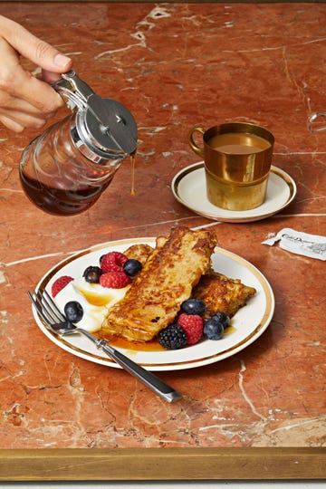 focaccia french toast with berries and syrup