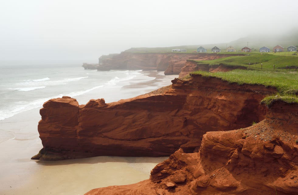 foggy coastline of havre aux maisons, magdalen islands