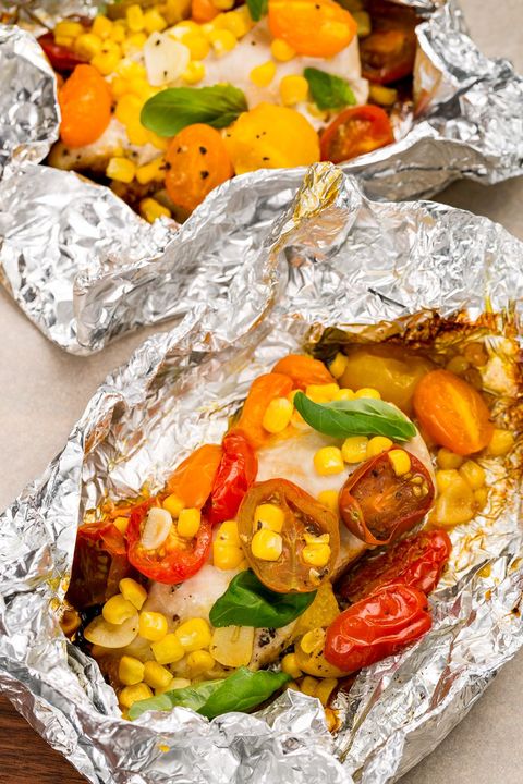 Chicken, Tomatoes and Corn Foil Packs