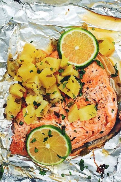 Foil Pack Salmon with Pineapple Salsa