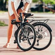 woman using folding bike