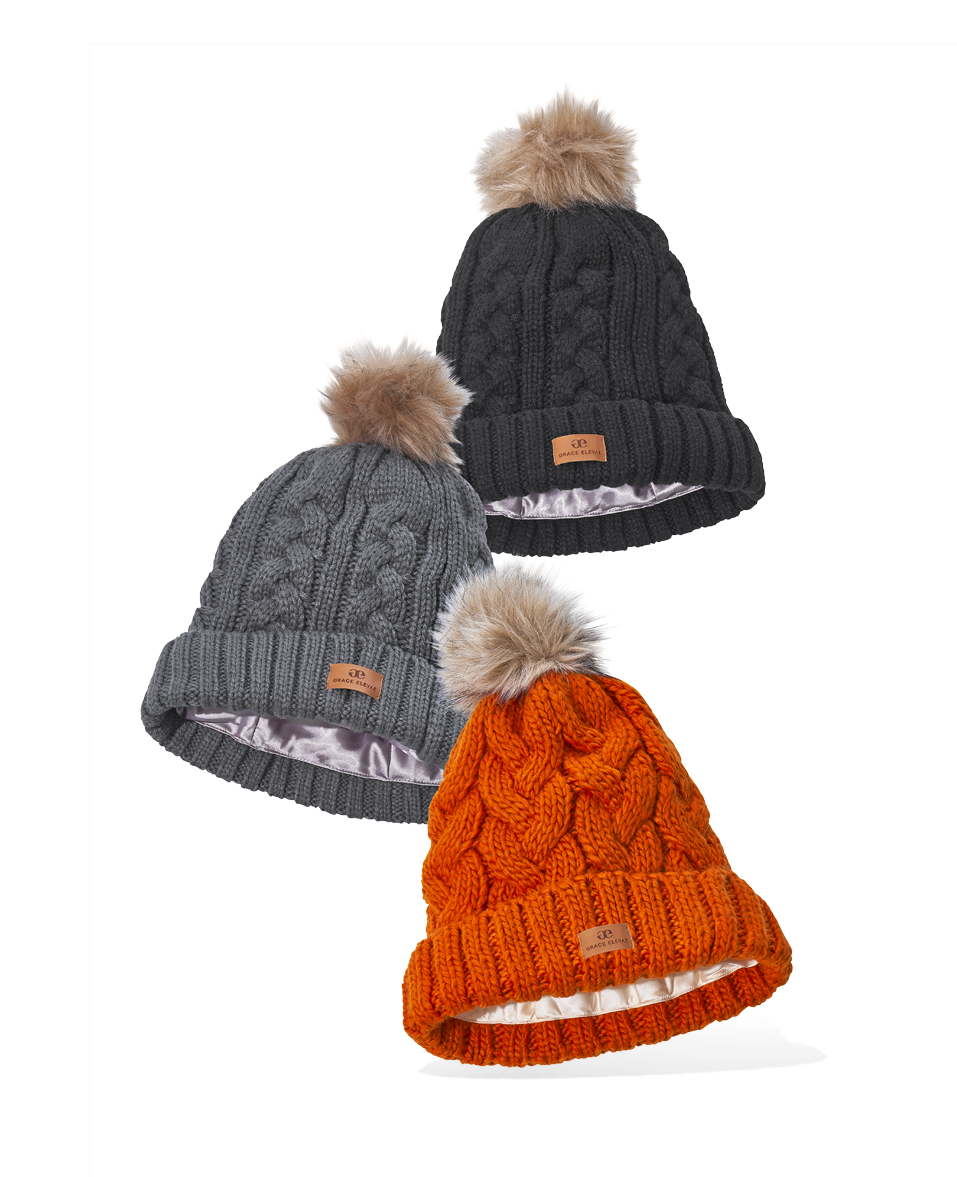 three knit foldover hats