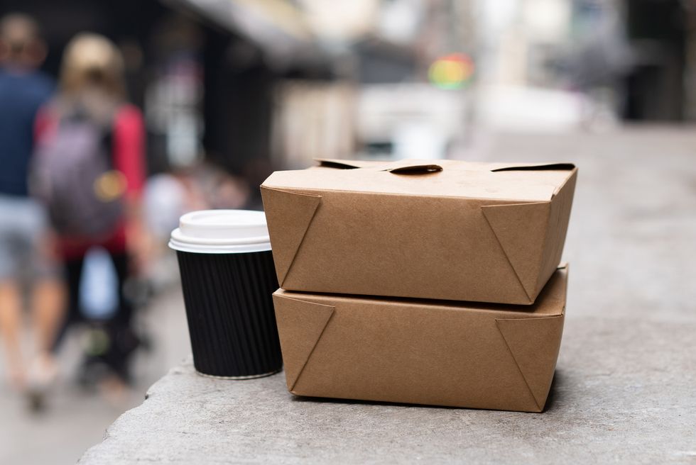food and drink cafe take away cardboard box cappuccino cardboard cup and container for food copy space for cafe logo