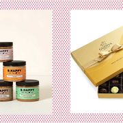 food for christmas gifts peanut butter sampler and assorted chocolate gold gift box with gold ribbon and 36 pieces