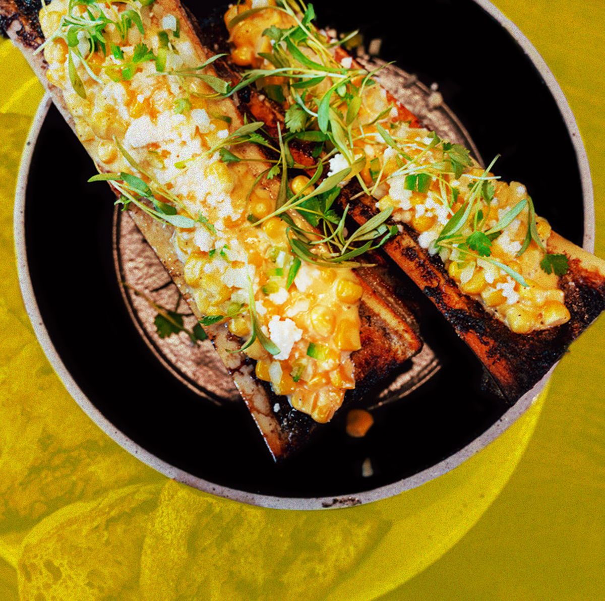 grilled corn esquites with smoked bone marrow